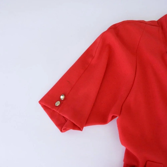 Vintage Petites by Demaro Red Wrap Style with Belt  Midi Short Sleeve Dress - Picture 9 of 13
